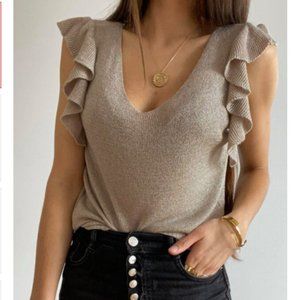Khaki Cascading Ruffles Knit Tank Top
